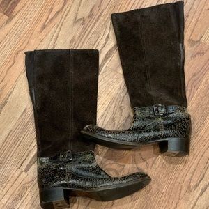 Distress cracked boho leather/suede brown/ black Miu Miu Boots